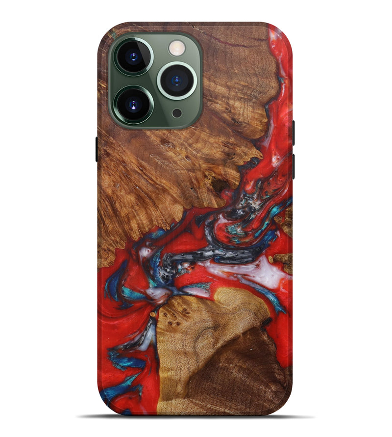iPhone 13 Pro Max Wood+Resin Live Edge Phone Case - Marillin (Dark Red, 600515)
