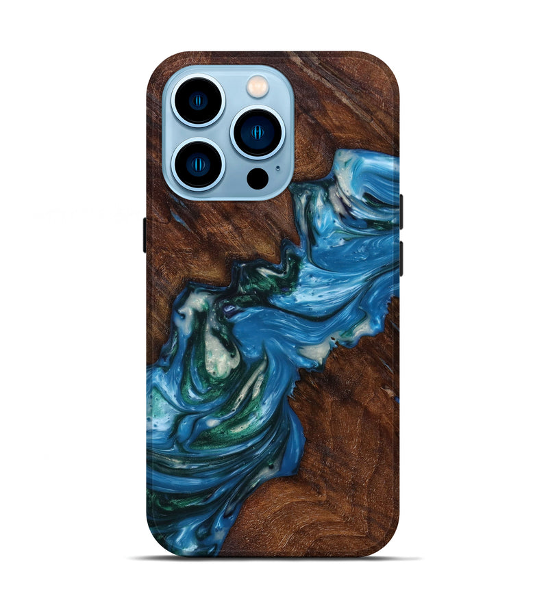 iPhone 14 Pro Wood+Resin Live Edge Phone Case - Mckenna (Blue, 645399)