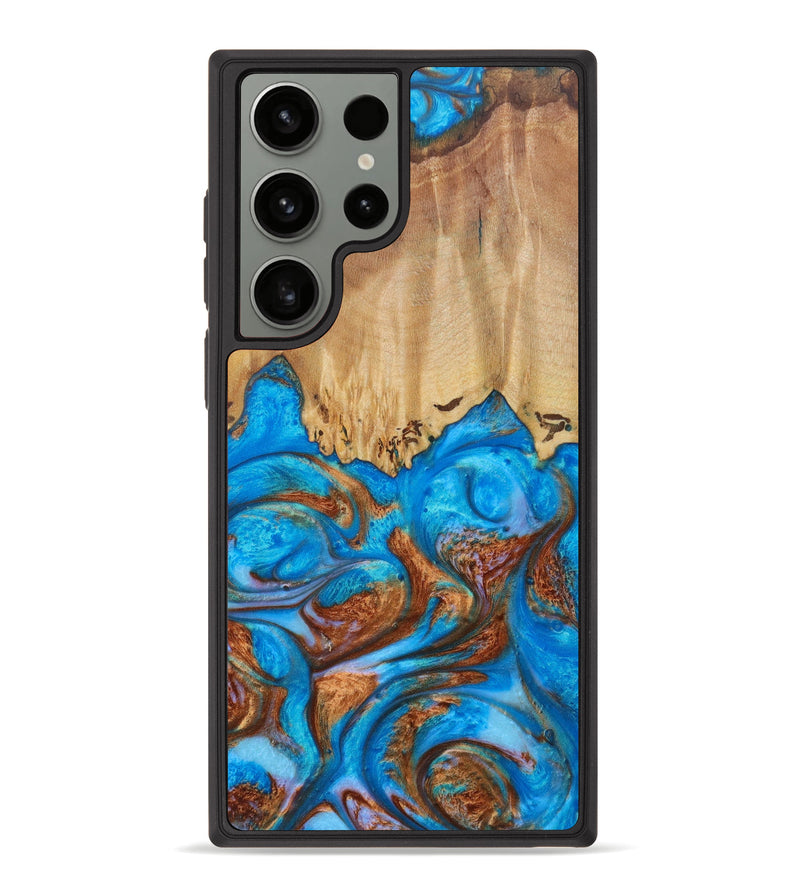 Galaxy S23 Ultra Wood+Resin Phone Case - Bernadette (Teal & Gold, 622125)