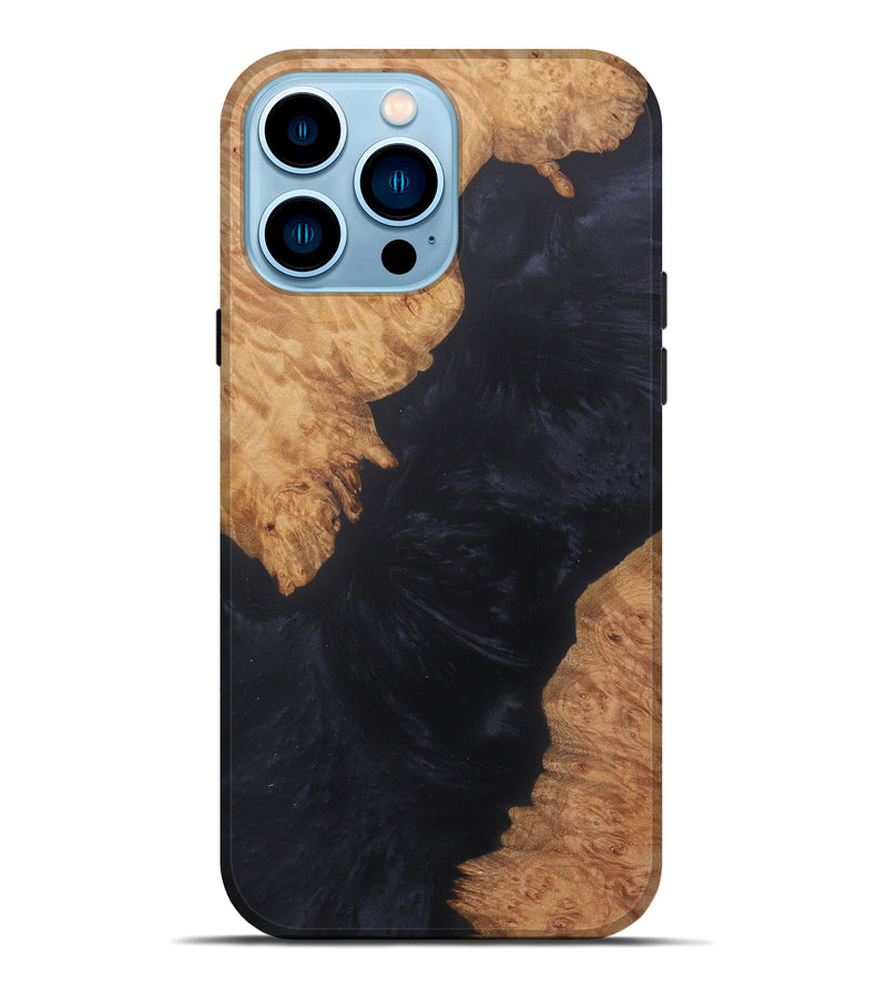 iPhone 14 Pro Max Wood+Resin Live Edge Phone Case - Madalene (Pure Black, 581672)