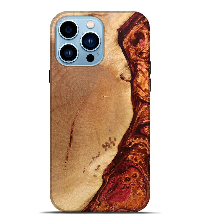 iPhone 14 Pro Max Wood+Resin Live Edge Phone Case - Jazmine (Red, 638173)