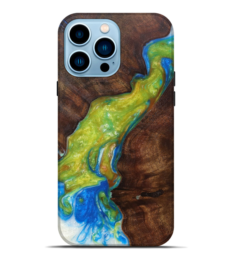 iPhone 14 Pro Max Wood+Resin Live Edge Phone Case - Ram (Light Blue, 605642)
