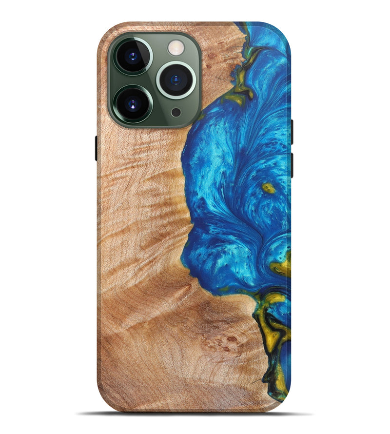 iPhone 13 Pro Max Wood+Resin Live Edge Phone Case - Mekhi (Teal & Gold, 621631)