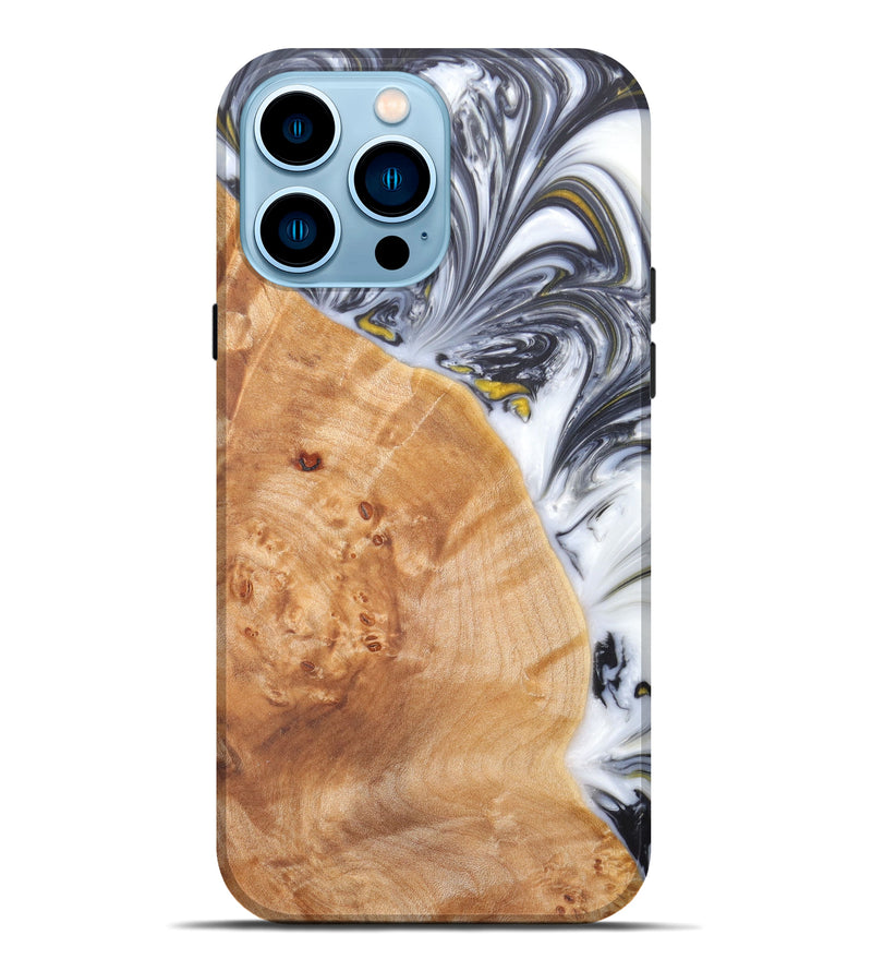 iPhone 14 Pro Max Wood+Resin Live Edge Phone Case - Meredithe (Black & White, 606475)