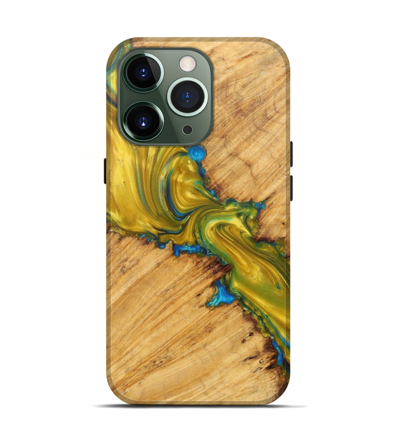 iPhone 13 Pro Wood+Resin Live Edge Phone Case - Poppy (Teal & Gold, 604245)