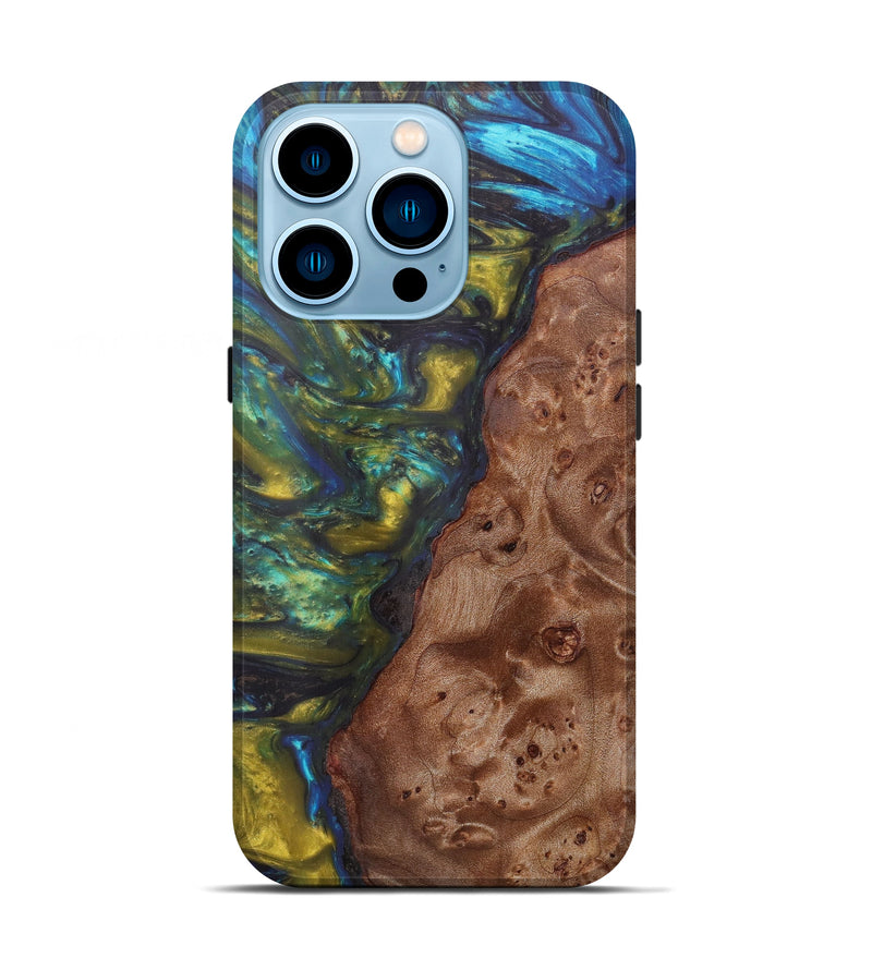 iPhone 14 Pro Wood+Resin Live Edge Phone Case - Shannon (Teal & Gold, 605600)