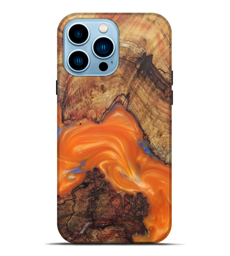 iPhone 14 Pro Max Wood+Resin Live Edge Phone Case - Heida (Dark Red, 600505)