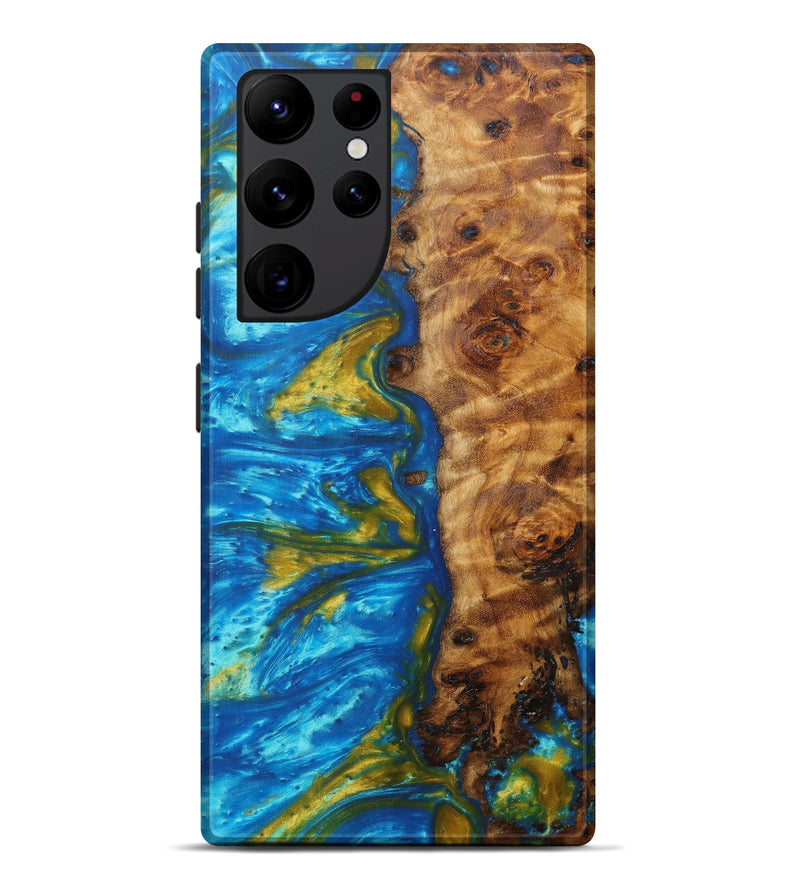 Galaxy S22 Ultra Wood+Resin Live Edge Phone Case - Izzabella (Teal & Gold, 624535)