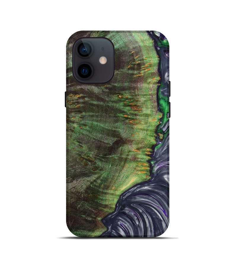 iPhone 12 mini Wood+Resin Live Edge Phone Case - Dian (Green, 633240)