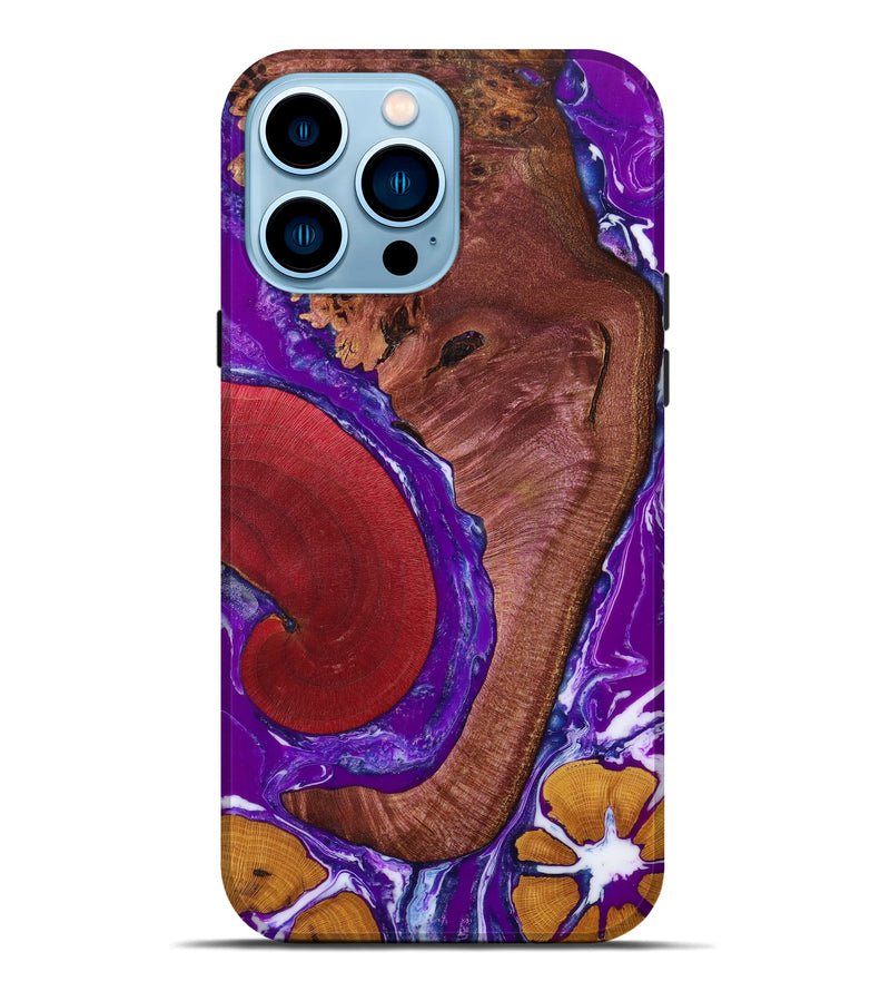 iPhone 14 Pro Max Wood+Resin Live Edge Phone Case - Gina (Purple, 639890)