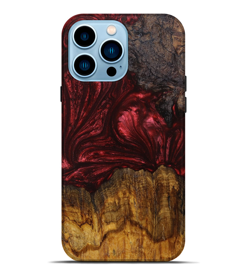 iPhone 14 Pro Max Wood+Resin Live Edge Phone Case - Pearl (Red, 640172)