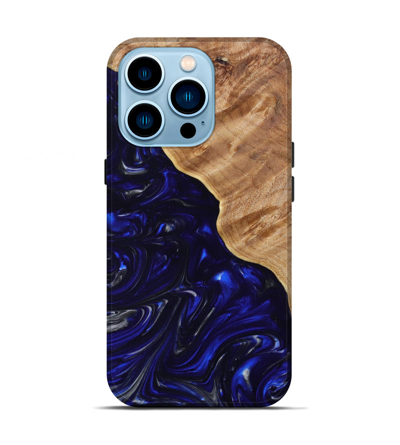iPhone 14 Pro Wood+Resin Live Edge Phone Case - Aisha (Blue, 641070)