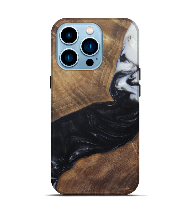 iPhone 14 Pro Wood+Resin Live Edge Phone Case - Keslie (Black & White, 581219)