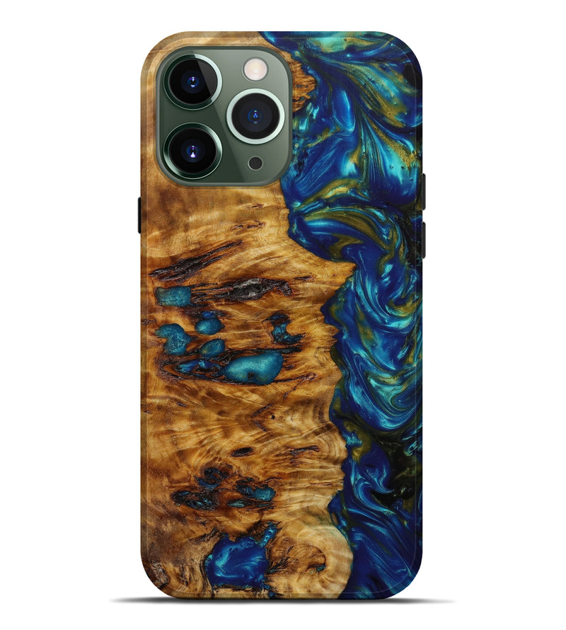 iPhone 13 Pro Max Wood+Resin Live Edge Phone Case - Donna (Teal & Gold, 642469)