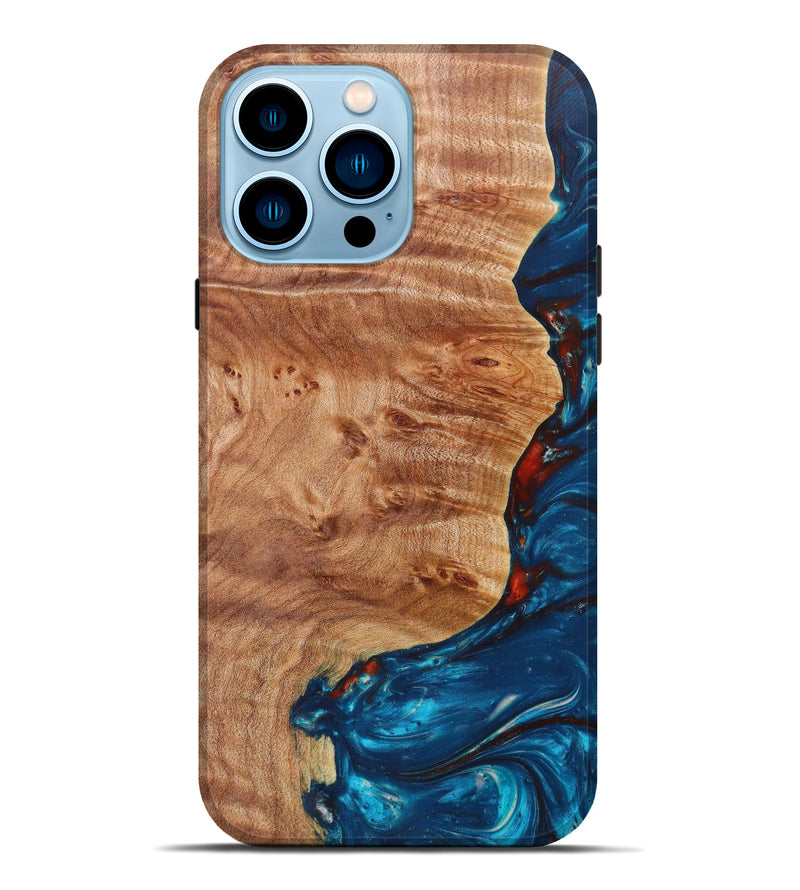 iPhone 14 Pro Max Wood+Resin Live Edge Phone Case - Eliezer (Light Blue, 611138)