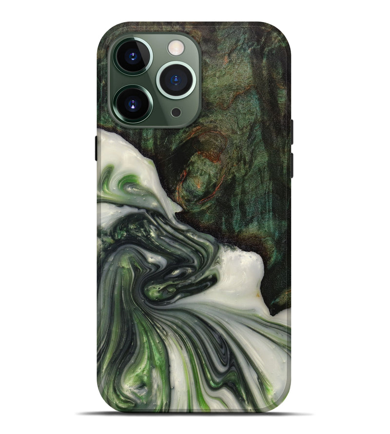 iPhone 13 Pro Max Wood+Resin Live Edge Phone Case - Winfred (Dark Green, 610675)