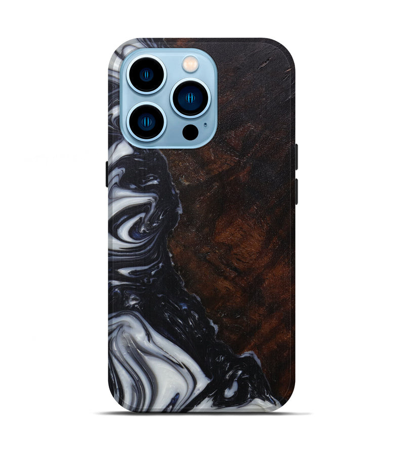 iPhone 14 Pro Wood+Resin Live Edge Phone Case - Sari (Black & White, 591782)