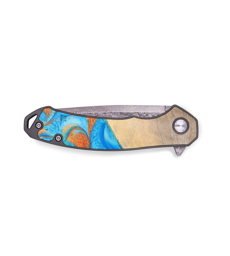 EDC Wood+Resin Pocket Knife - Melvin (Teal & Gold, 637073)