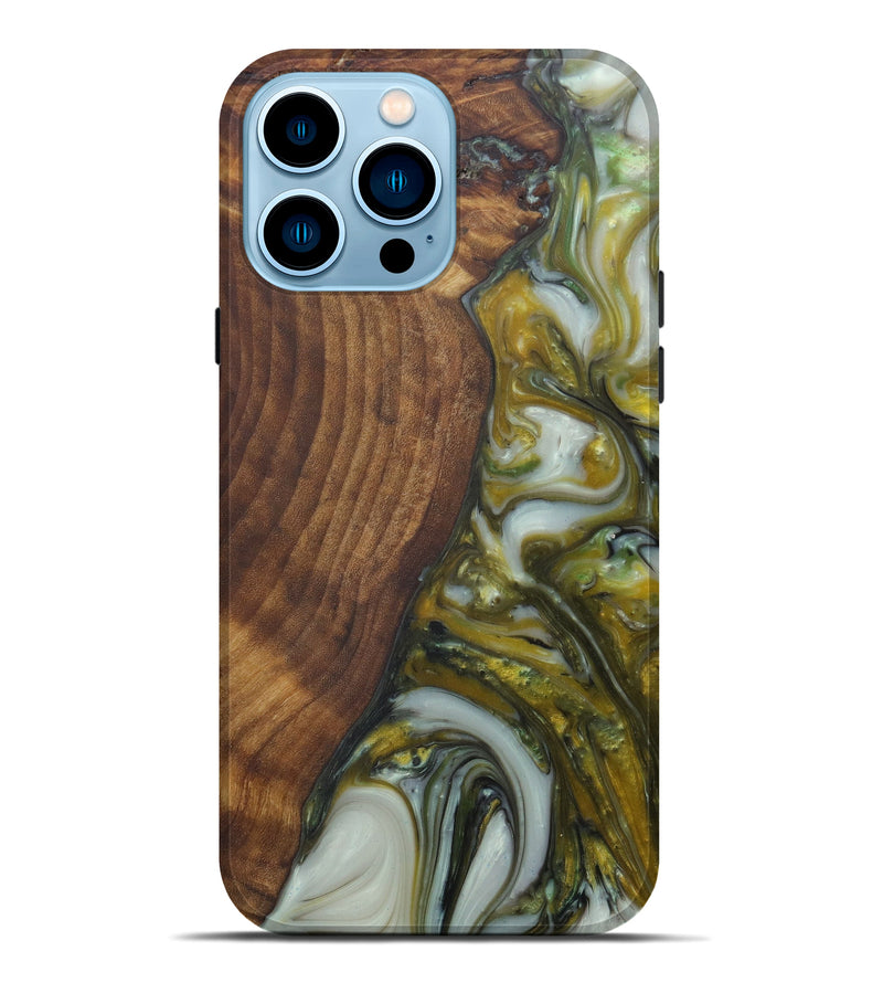 iPhone 14 Pro Max Wood+Resin Live Edge Phone Case - Katrine (Dark Green, 594209)