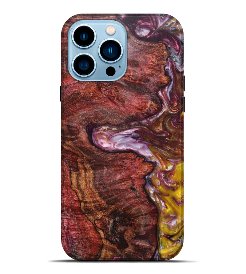 iPhone 14 Pro Max Wood+Resin Live Edge Phone Case - Caspian (Dark Red, 611110)