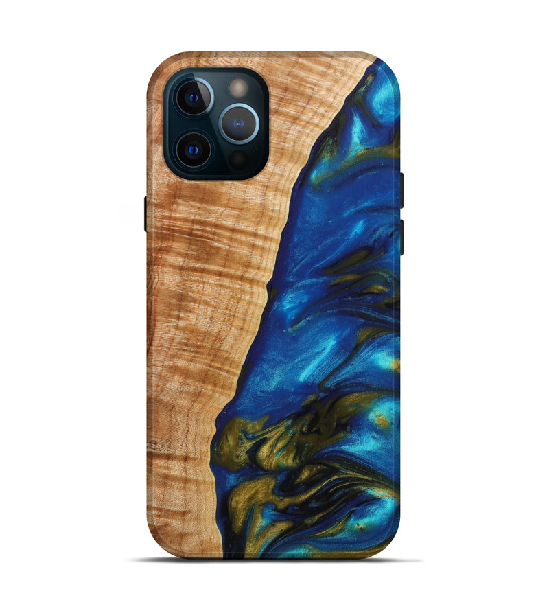 iPhone 12 Pro Wood+Resin Live Edge Phone Case - Kizzy (Teal & Gold, 638990)