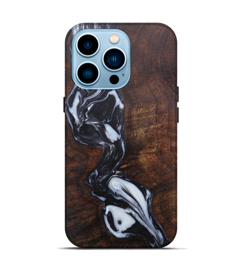 iPhone 14 Pro Wood+Resin Live Edge Phone Case - Candida (Black & White, 597044)