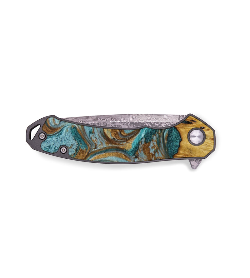 EDC Wood+Resin Pocket Knife - Christi (Teal & Gold, 643796)