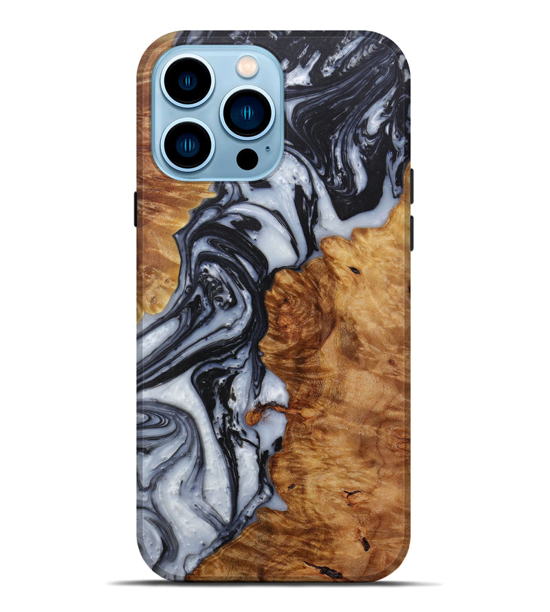 iPhone 14 Pro Max Wood+Resin Live Edge Phone Case - Sharron (Black & White, 589834)