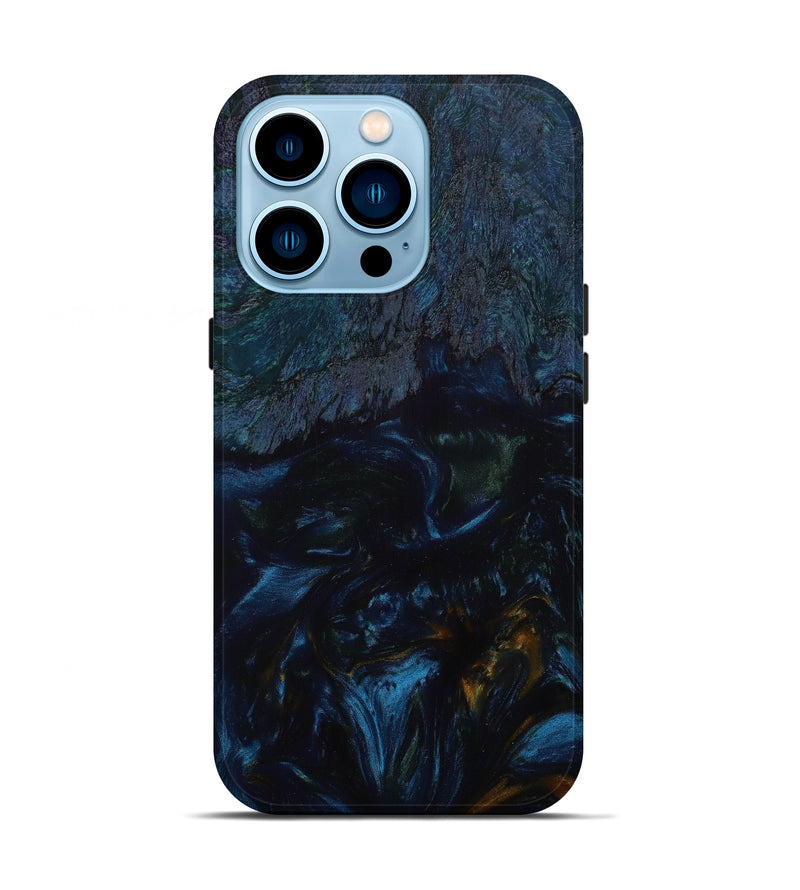 iPhone 14 Pro Wood+Resin Live Edge Phone Case - Zachariah (Teal & Gold, 642266)