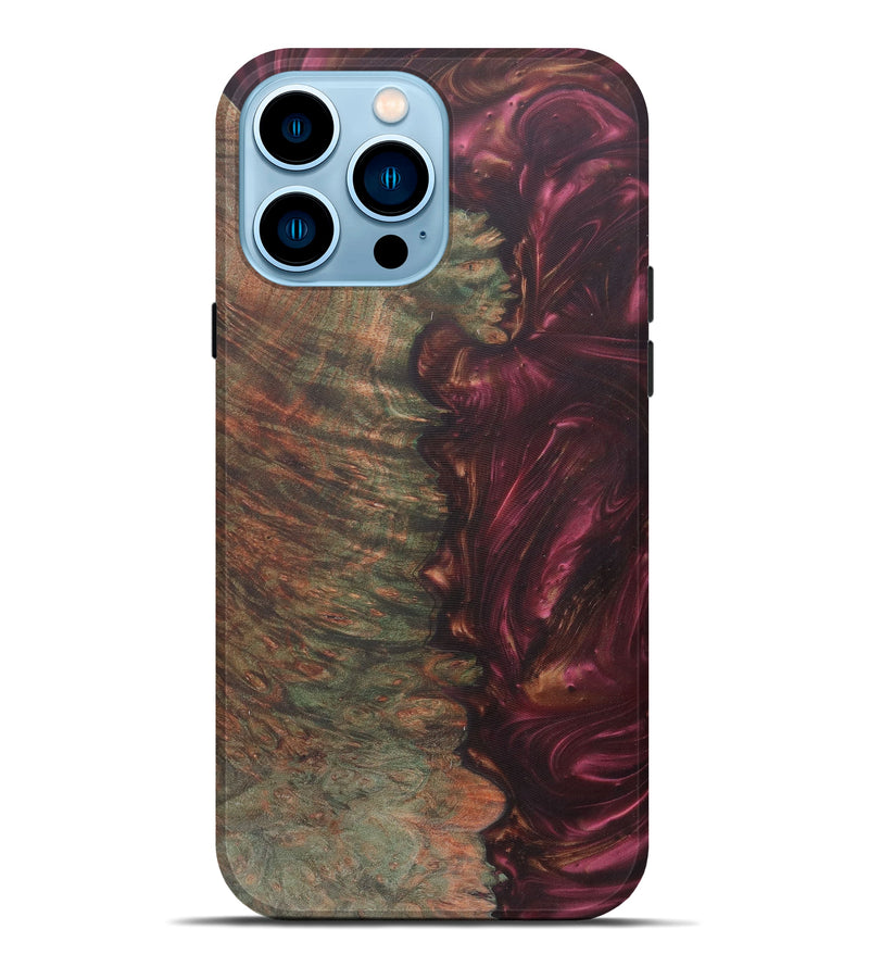 iPhone 14 Pro Max Wood+Resin Live Edge Phone Case - Bettie (Dark Red, 591446)