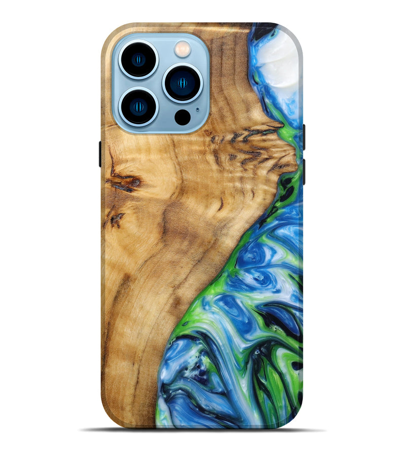 iPhone 14 Pro Max Wood+Resin Live Edge Phone Case - Della (Blue, 645561)