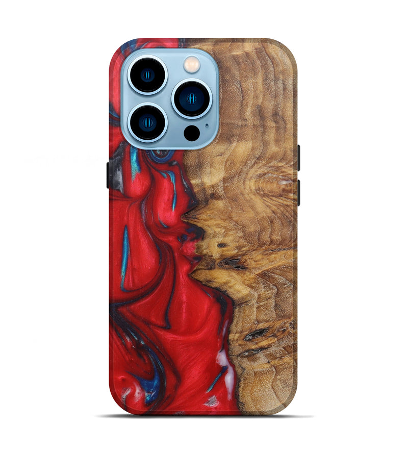 iPhone 14 Pro Wood+Resin Live Edge Phone Case - Audra (Dark Red, 599115)