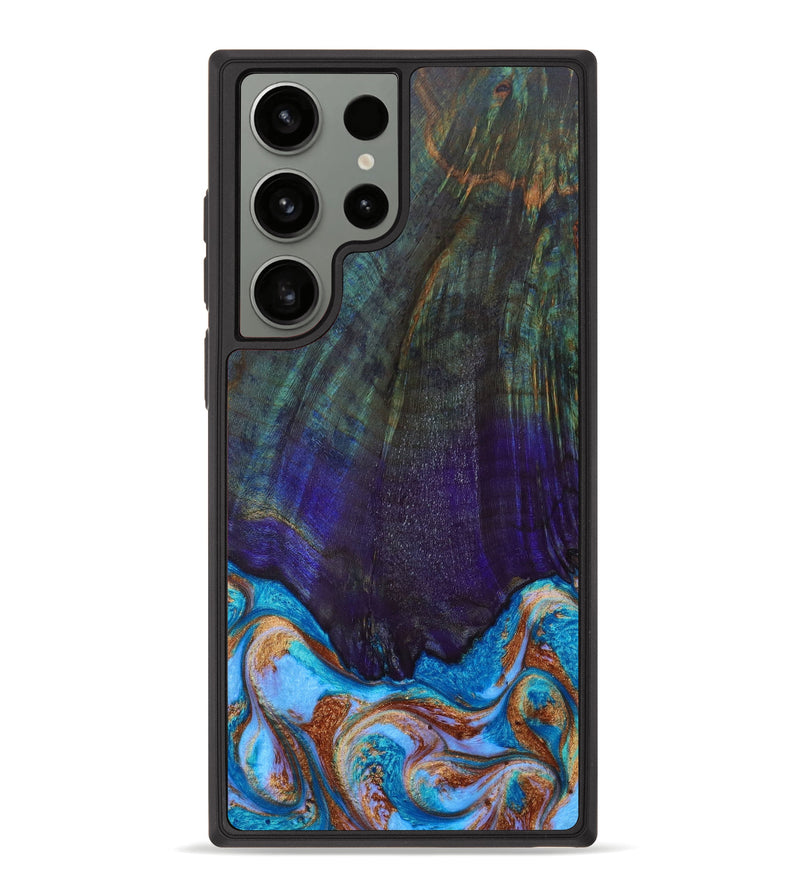 Galaxy S23 Ultra Wood+Resin Phone Case - Johnny (Teal & Gold, 641633)