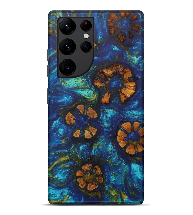 Galaxy S22 Ultra Wood+Resin Live Edge Phone Case - Migdalia (Teal & Gold, 610334)