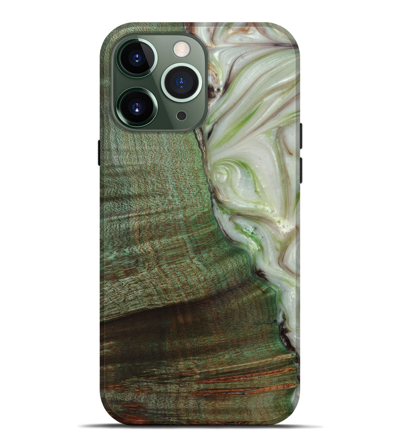 iPhone 13 Pro Max Wood+Resin Live Edge Phone Case - Kaila (Dark Green, 584071)