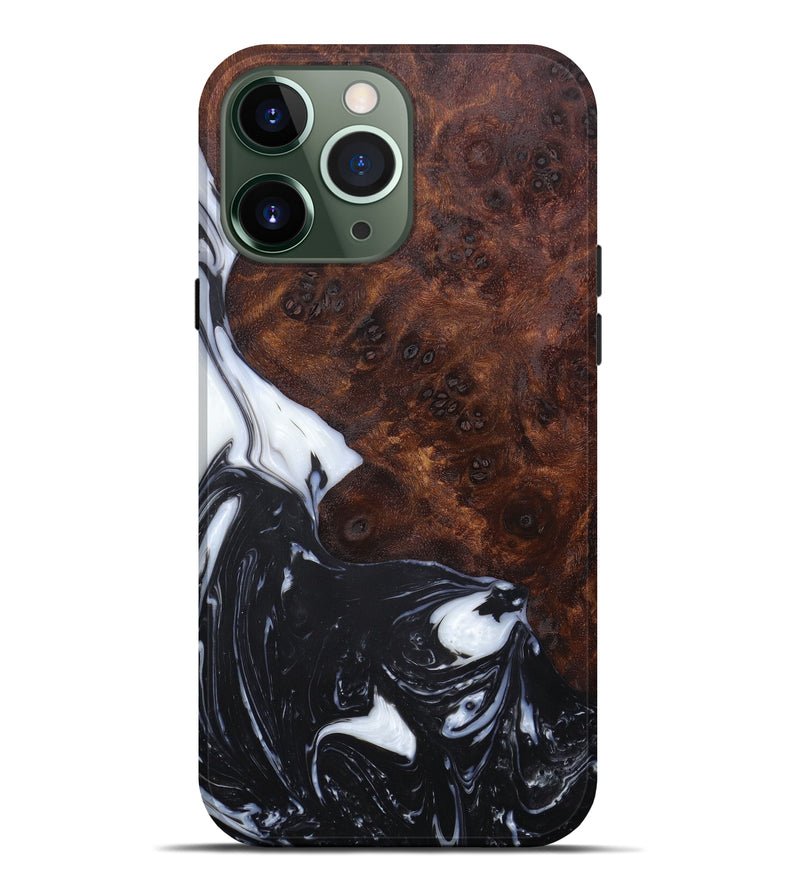 iPhone 13 Pro Max Wood+Resin Live Edge Phone Case - Vivien (Black & White, 629764)