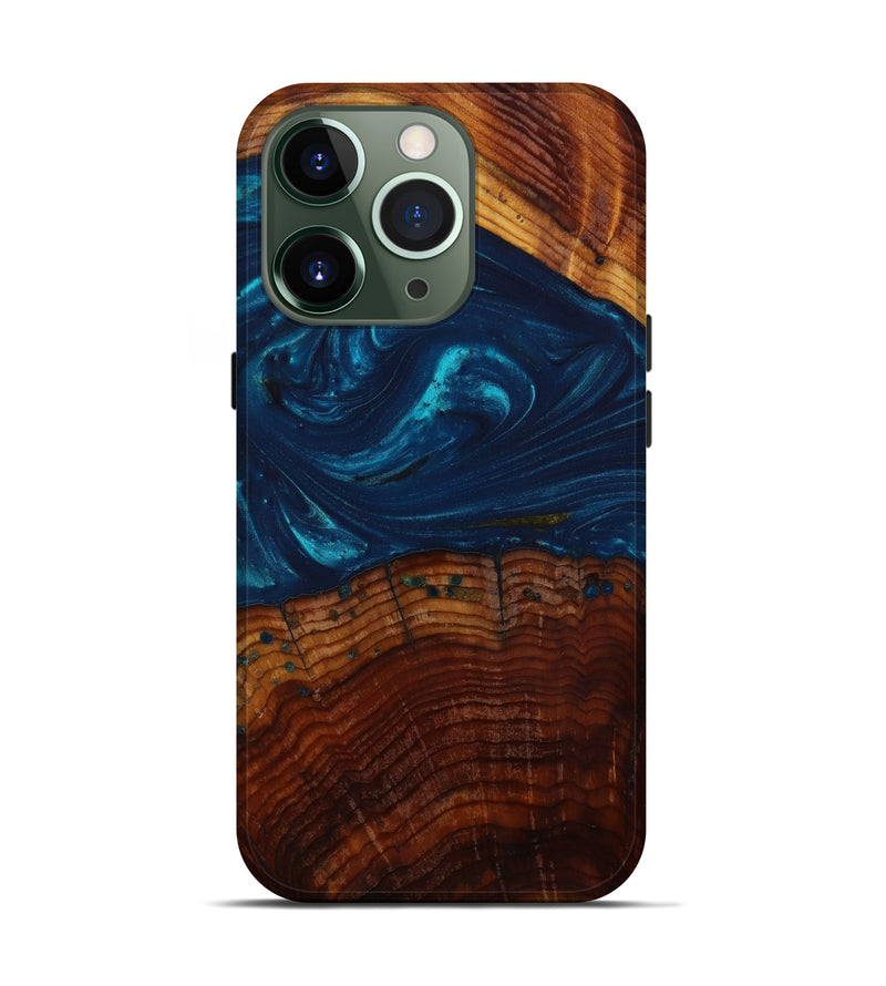 iPhone 13 Pro Wood+Resin Live Edge Phone Case - Amaya (Teal & Gold, 644310)