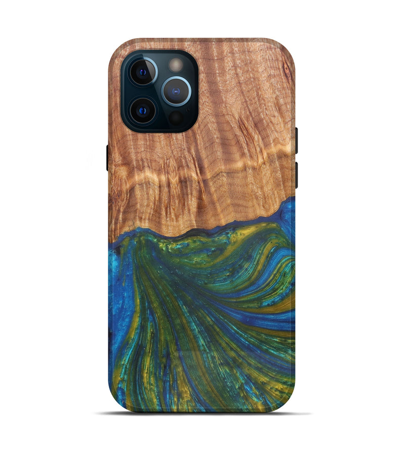 iPhone 12 Pro Wood+Resin Live Edge Phone Case - Philippine (Teal & Gold, 607118)