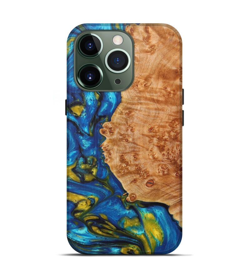 iPhone 13 Pro Wood+Resin Live Edge Phone Case - Dayna (Teal & Gold, 605586)