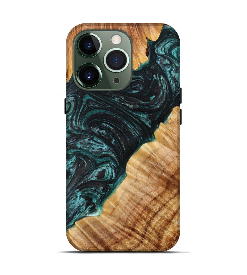 iPhone 13 Pro Wood+Resin Live Edge Phone Case - Odele (Green, 633819)