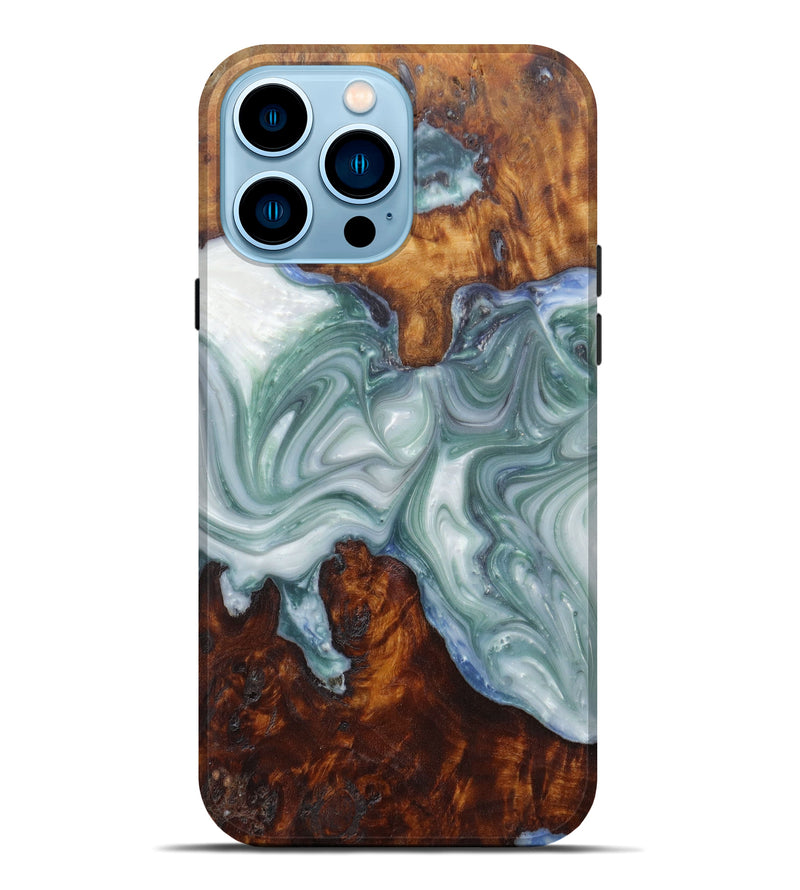 iPhone 14 Pro Max Wood+Resin Live Edge Phone Case - Vikas (Dark Green, 591458)