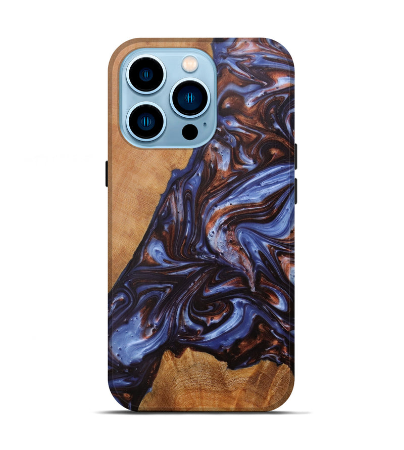iPhone 14 Pro Wood+Resin Live Edge Phone Case - Majid (Light Blue, 600176)