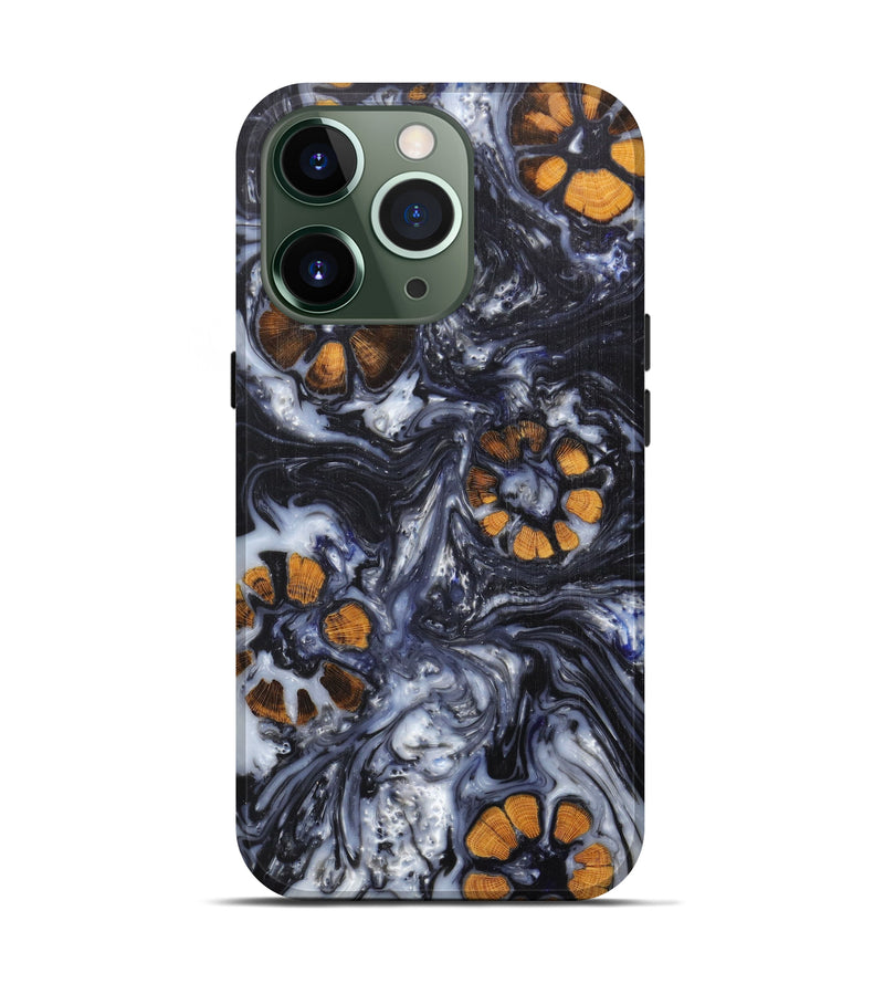 iPhone 13 Pro Wood+Resin Live Edge Phone Case - GeorgeAnn (Black & White, 607215)