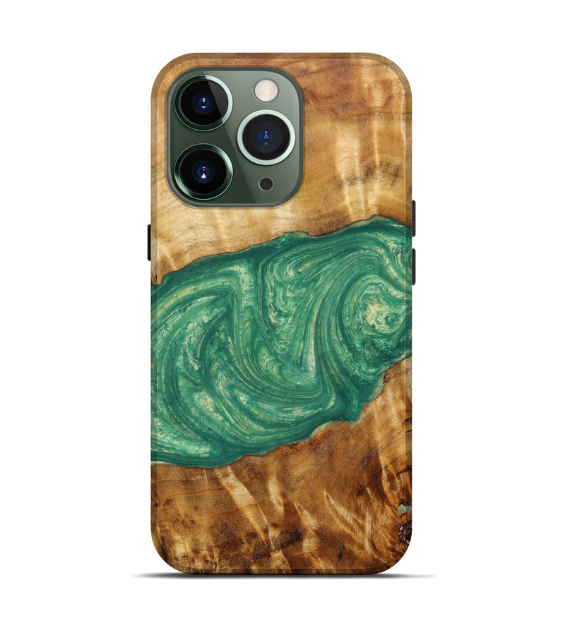 iPhone 13 Pro Wood+Resin Live Edge Phone Case - Halle (Green, 639678)