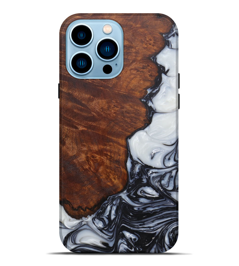 iPhone 14 Pro Max Wood+Resin Live Edge Phone Case - Vonnie (Black & White, 593746)