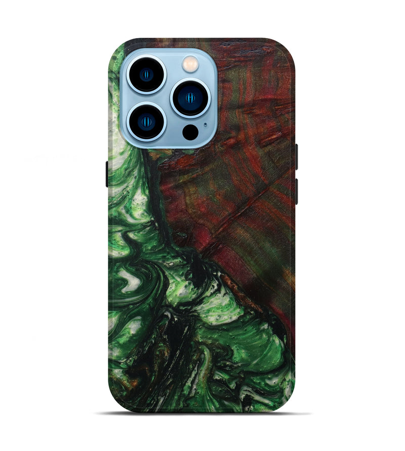 iPhone 14 Pro Wood+Resin Live Edge Phone Case - Krystyna (Dark Green, 591375)
