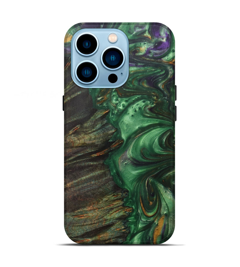iPhone 14 Pro Wood+Resin Live Edge Phone Case - Node (Dark Green, 597331)