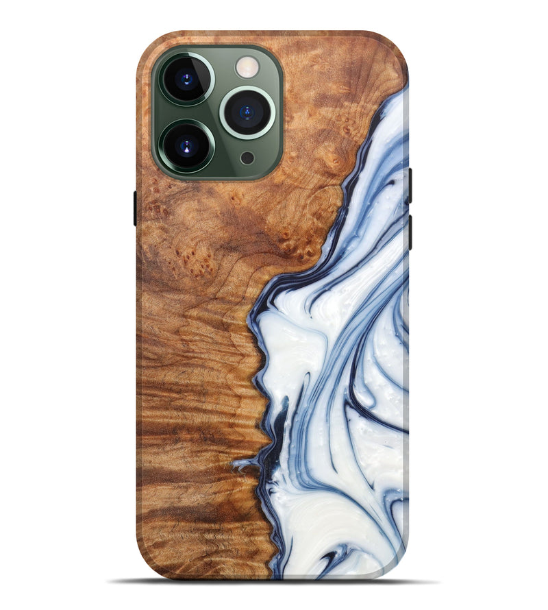 iPhone 13 Pro Max Wood+Resin Live Edge Phone Case - Lillyanna (Black & White, 611069)