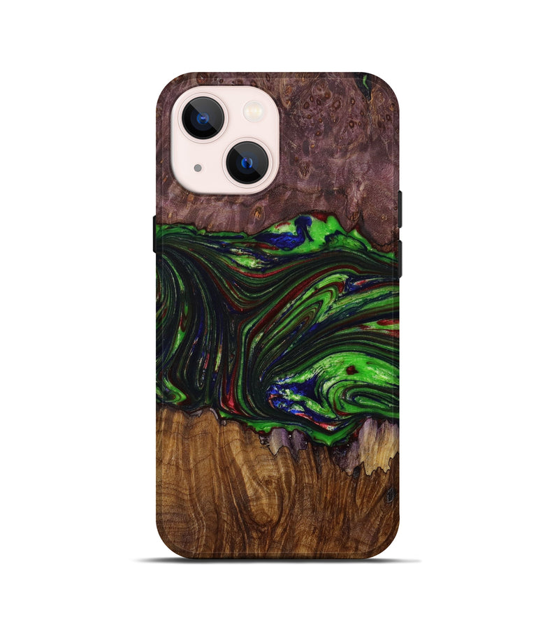iPhone 13 mini Wood+Resin Live Edge Phone Case - Rosa (Green, 642826)
