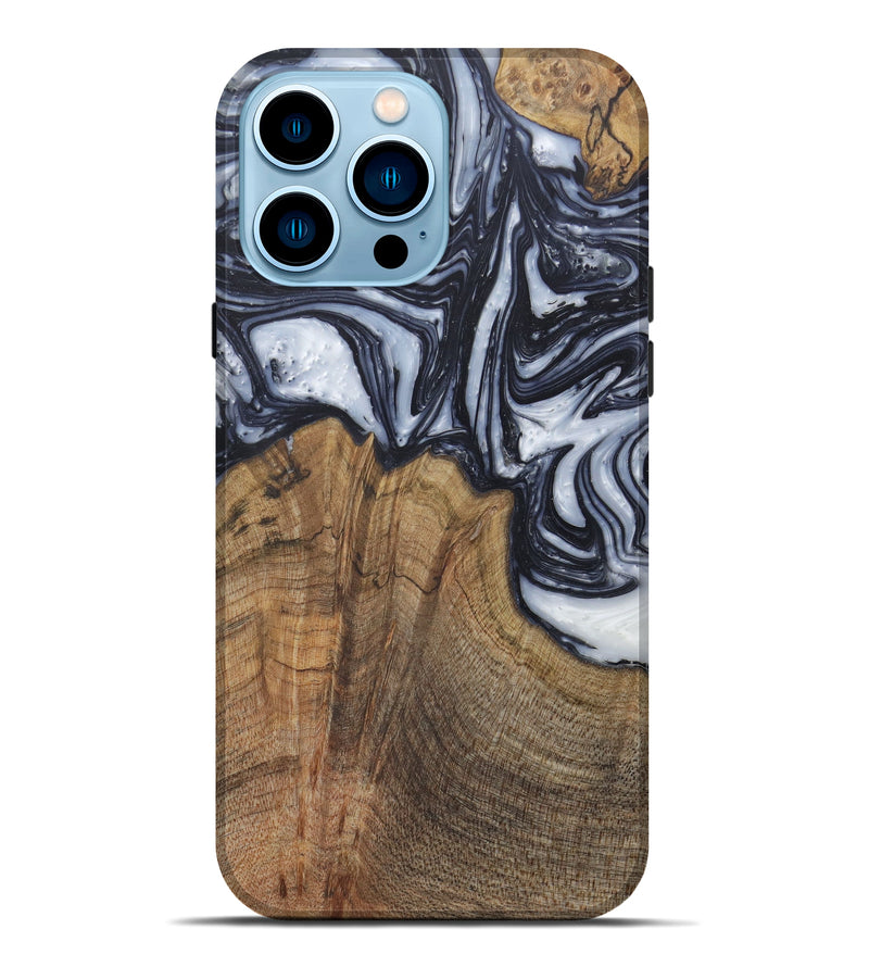 iPhone 14 Pro Max Wood+Resin Live Edge Phone Case - Farah (Black & White, 588637)